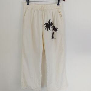 Ador Linen Blend Palm Tree Silhouette Wide Leg Pants Size Large
